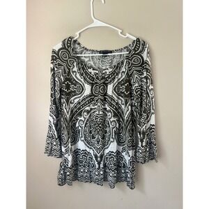 INC International Concepts Top Women's S Brown White Paisley 3/4 Sleeve Y2K‎